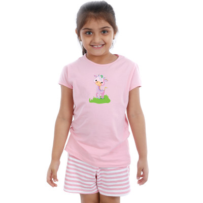 Pink Half sleeve Girls Pyjama-Giraffe